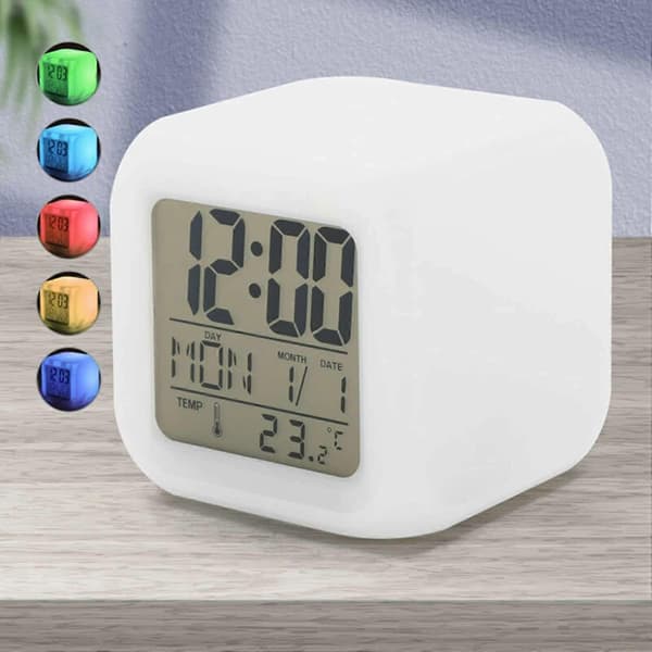 Vækkeur til børneværelset LED digitalt termometer 7 farver touch-kontrol