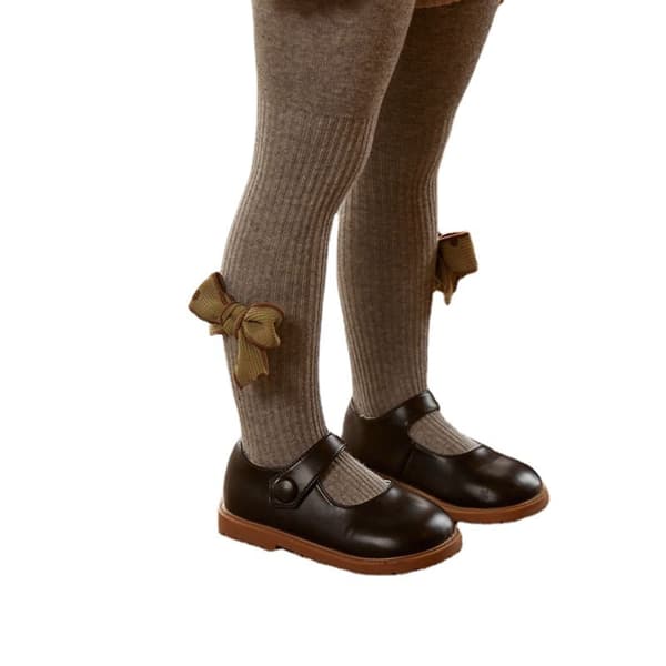 Pigeleggings, strømpebukser med sløjfe, fodstrømper til forår og efterår, lysegrå M (til 80-90 cm)