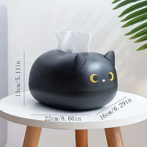 Cute Cat Tissue Box - Cartoon Cat Lid, Black & White Cute Tissue Holder, Home Decor & Multifunctional Container for Storage, Basket & Trash White 白色的 白色的