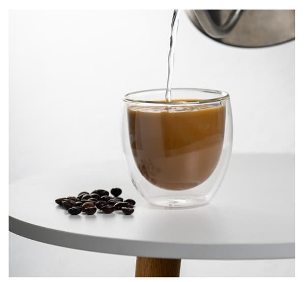 Double Wall Coffee Mug with Handle, Insulated Coffee Mug, Clear Borosilicate Glass Mug