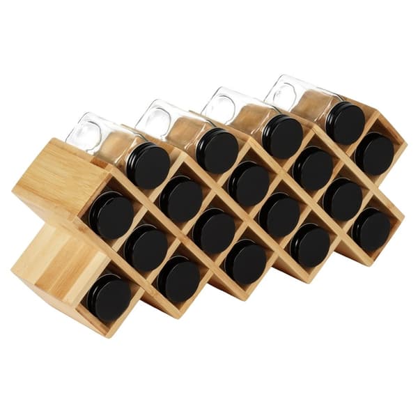 Krydderihylde i bambu med 18 glasbeholdere, 42x10x17 cm