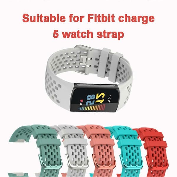 Waterproof Silicone Sports Wristband for Fitbit Charge 5, Replacement Strap Pink Pink