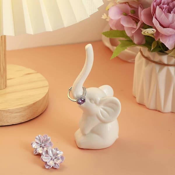 Porcelæns Elefant Statue Ringholder Yndig 4,5x12cm til Kvinder Piger