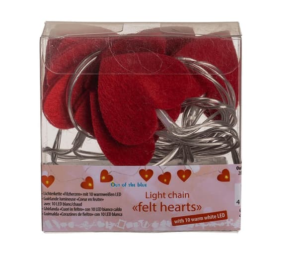 Lyslenke Hjerter / LED-lenke - 120cm - Røde Hjerter Röd red