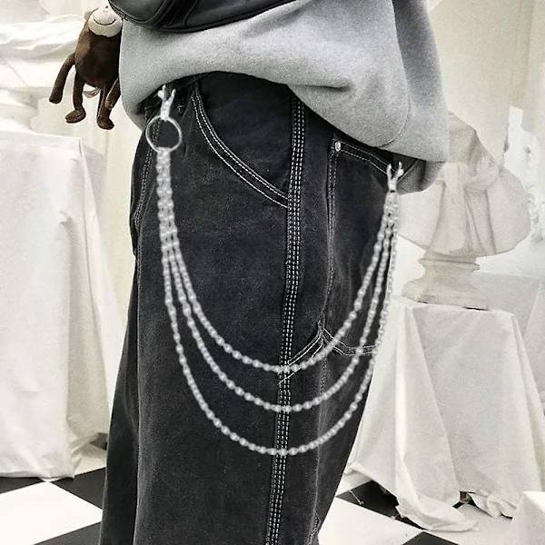 Pocket Chain 3 Layer Hip Chain Hiphop Chain Silver