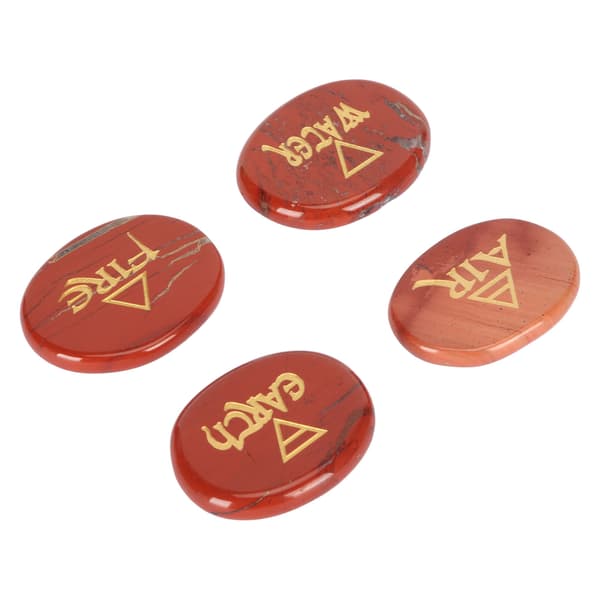 4 Elementer Sorterede Sten Graverede Trekantede Symboler Jord Luft Ild Vand Polerede Runesten til Reiki Krystaller Healing Redstone
