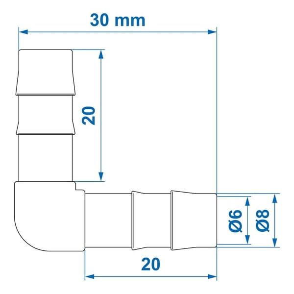 Vandslangekobling 90 grader 8mm pr. stk.