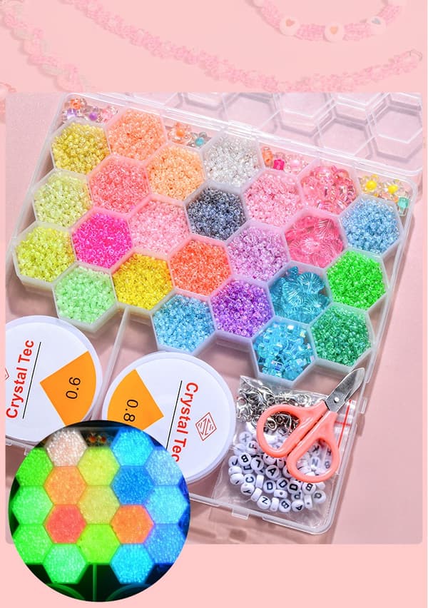 Selvlysende perlesæt – Komplet DIY-kit med selvlysende perler, tråd og tilbehør