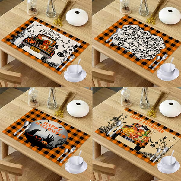 Halloween Buffalo Plaid Bordstabletter 4-pack 32x42cm Bomull Svart Orange