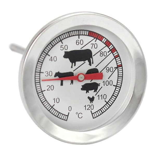 [RM] Steketermometer i rustfritt stål - Analogt kjøtttermometer opp til 120 C - Termometer (1 stk)