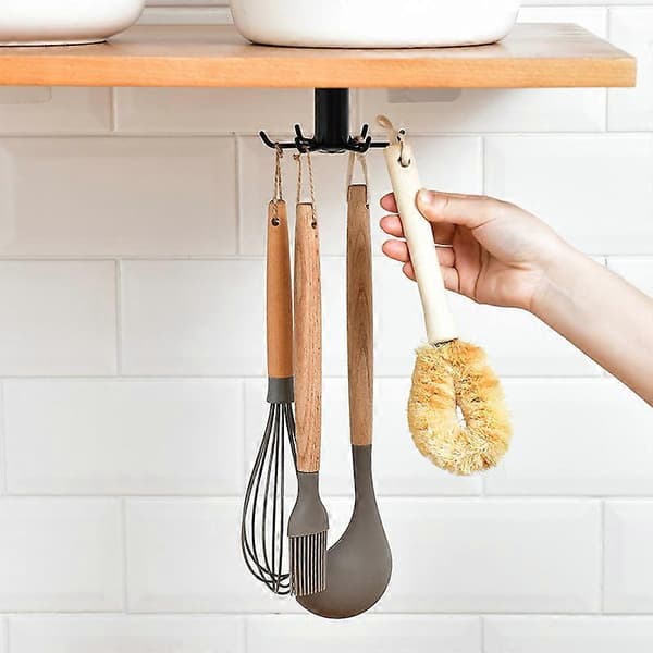 Kitchen Utensil Hanger, 6-Arm 360-Degree Rotatable Hook, Black