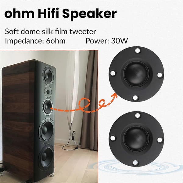 Diskanthøjttaler 6 Ohm 30W Hifi Blød Dome Silke Film Diskanthøjttaler Neodym Riflet Køleplade 2P