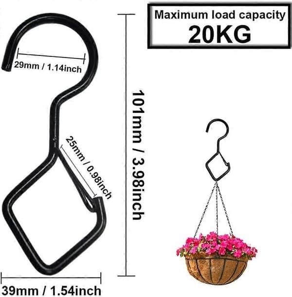 12 Pieces S-Hooks with Loop, 101mm Heavy Duty Metal S-Hook, Multi-function Hook, for Kitchen, Bathroom, Bedroom and Office (Black)