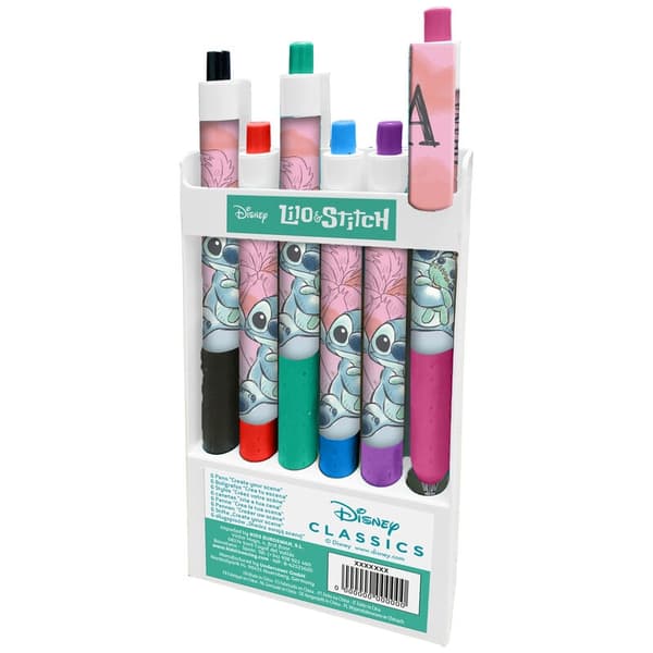 Stitch-läpipakkaus, jossa on 6 kynää luovaan hauskanpitoon