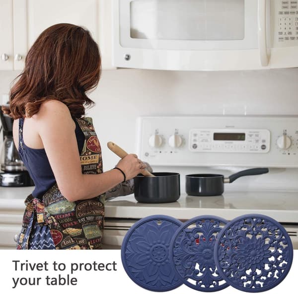 Silicone Trivet, 3 Heat Resistant Pot Holders, Versatile Non-Slip Mats for Kitchen Counters and Tables (Blue)