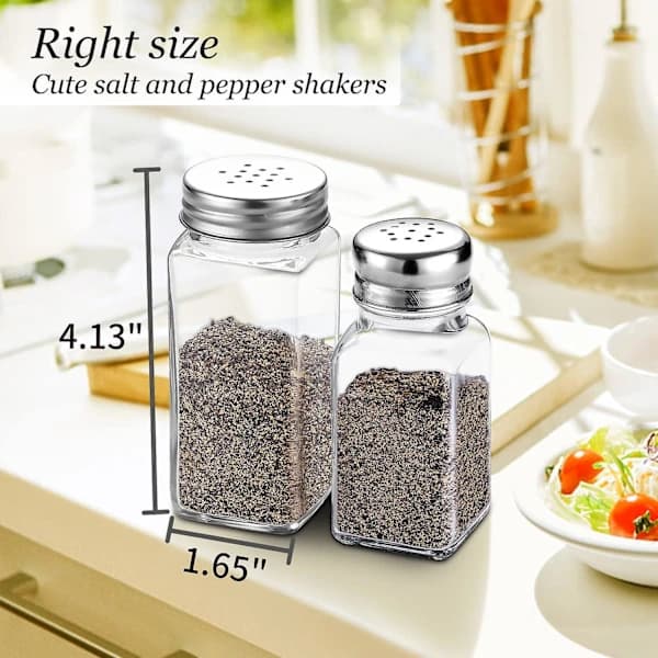Sæt med salt- og peberkværne i glas med låg af rustfrit stål, klare glaskrydderiglas