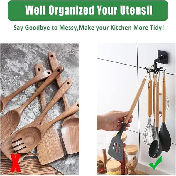Pieces 360° Rotating Kitchen Utensil Holder, Drill-Free Storage Organizer, Reusable Self-Adhesive Storage Organizer