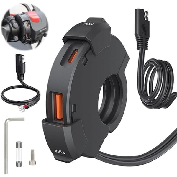 Moottoripyörän USB-laturi QC3.0 & PD Type-C, 30W USB-C + 18W USB-A