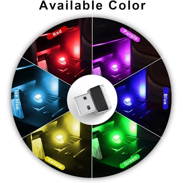 6 stk USB Bil Ambient LED-lys, 5V Monokrom Interiør for Bil/Bærbar PC