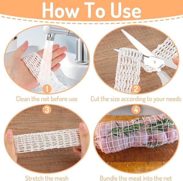 5m Meat Net on a Roll - Elastic Roasting Net, Sausage Net, Kitchen Twine - for Cooking, Smoking, Hanging Meat - White
