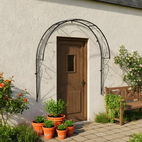 Vægmonteret espalier med halv rosenbue, sort metal