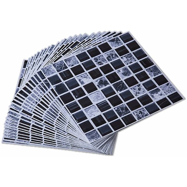 20 Pieces Self-Adhesive Tile Stickers, Waterproof Self-Adhesive PVC Tile Stickers, Black Mosaic Patterns, 15 x 15 cm