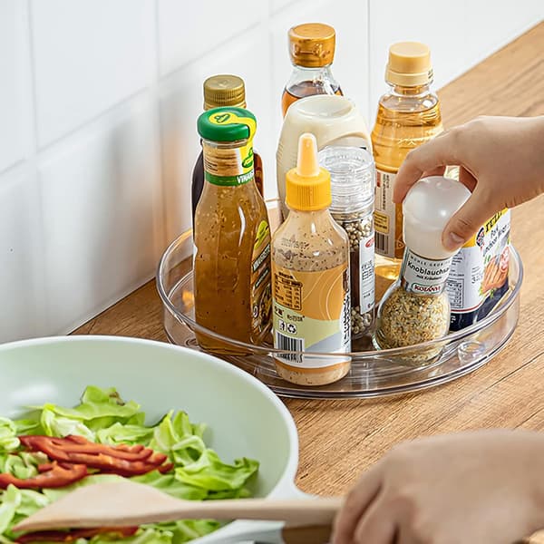 2-pack Lazy Susan Carousel Cabinet Organizer (27+23.5 cm), Rotatable Spice Rack Refrigerator, Transparent Cabinet Spice Turntable