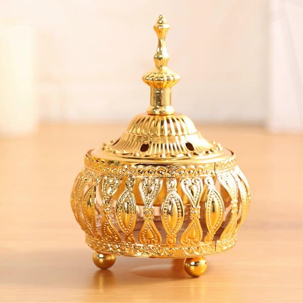 Middle Eastern Style Incense Holder Classic Metal Hollow Pattern Stick Incense Burner for Indoor Use