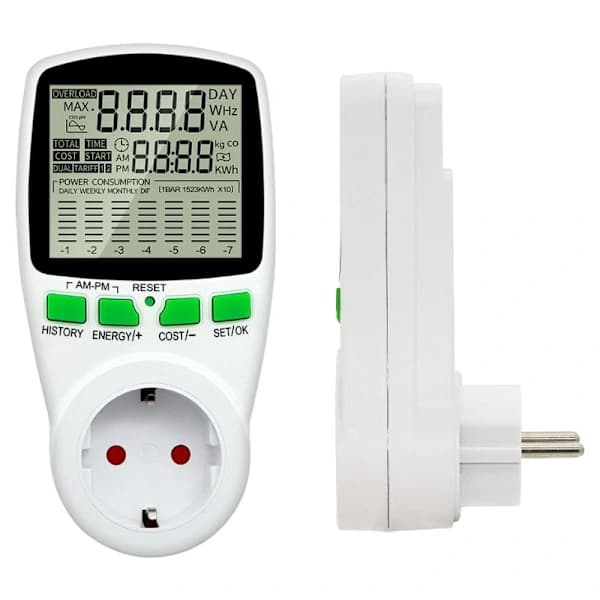Wattmeter 230 V/16 A - Electricity Meter - Socket for Cost Control of Power Consumption - Energy Meter Socket with Large LCD Display