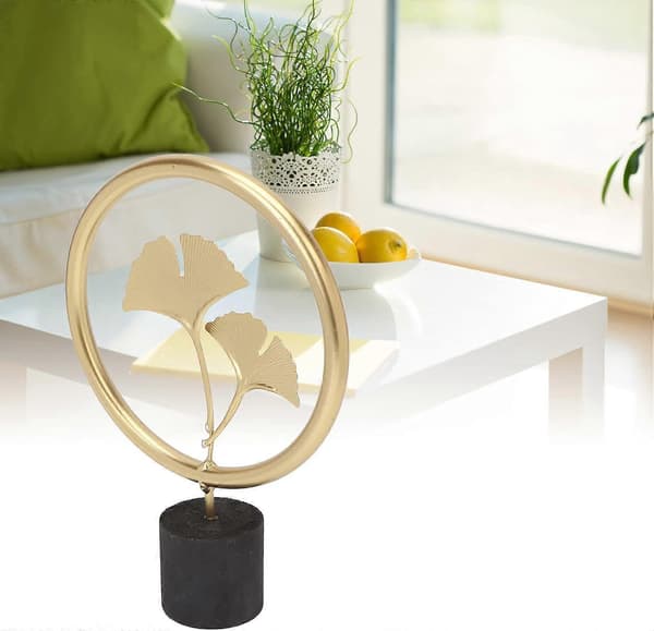 Metal Ginkgo Blad Dekoration, Træbase Guld Ginkgo Blad Figur