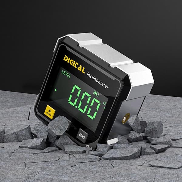 Digital vinkelmåler med laser, 4-sidet magnetisk base, inklinometer med baggrundsbelysning, USB-genopladelig, til bordsav