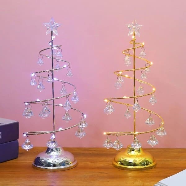 Julepynt med krystallkule, LED-belyst skrivebordsdekorasjon Stjernepynt Display Metallstativ Bordlampe Medium