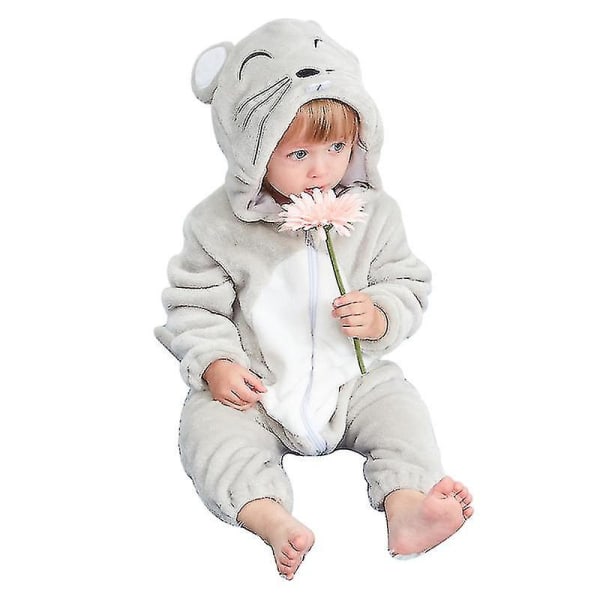 Unisex baby dyrekostume vinter efterår flannel hættedragt cosplay jumpsuit hurtigt 90 mouse