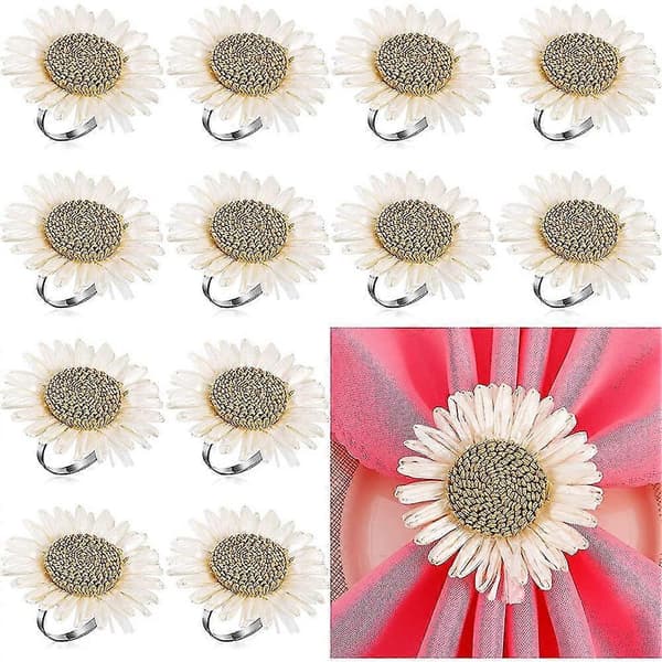 12 stk. blomsterservietringe, blomsterservietringe, solsikkeservietholdere, tusindfrydservietspænder
