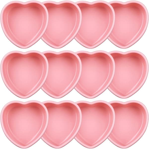 12 stk. Hjerteformede Kageforme Rosa Silikone Mini Hjerte Kageform til Valentinsdag Fødselsdag Cupcake