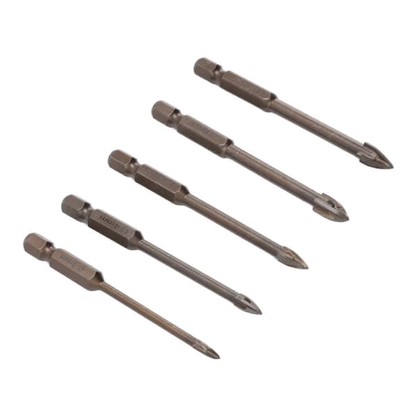 5pcs Carbide Tipped Drill Glass Ceramic Hole Saw Drill Multifunctional Hole Saw Tool with Triangular Handle