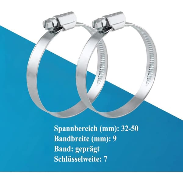 12 stk. rustfri stål slangeklemmer 32-50 mm båndbredde 9 mm - premium kvalitet iht. DIN 3017 (W4), rørforbindelse