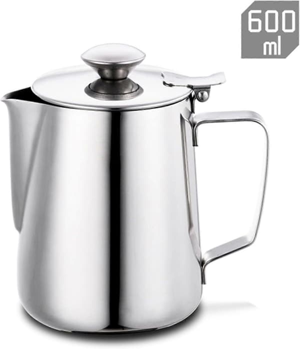Mælkeskummer i rustfrit stål 600 ml med låg til latteart og professionelle kaffedrikke