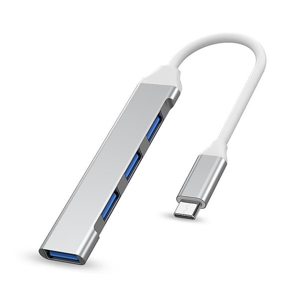 1 stk sølv USB-hub, 4-i-1-hub, USB-fordeler, USB-minne
