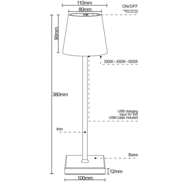 LED Bordlampe Touch Trådløs 4 Farver Fast Fast