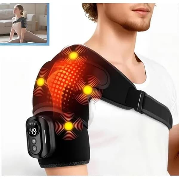 Skuldermassageapparat med varme og massage, 5 varmeniveauer, trådløs, USB-C