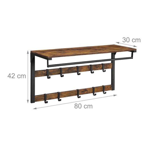 Väggmonterad 3-i-1-kapphängare med hyllplan, brun, 80 cm