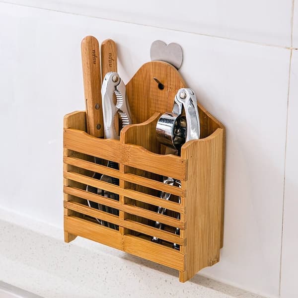 Idesign Besticklåda för köksbänk, skåp eller matbord, liten bambu Dashier med lock