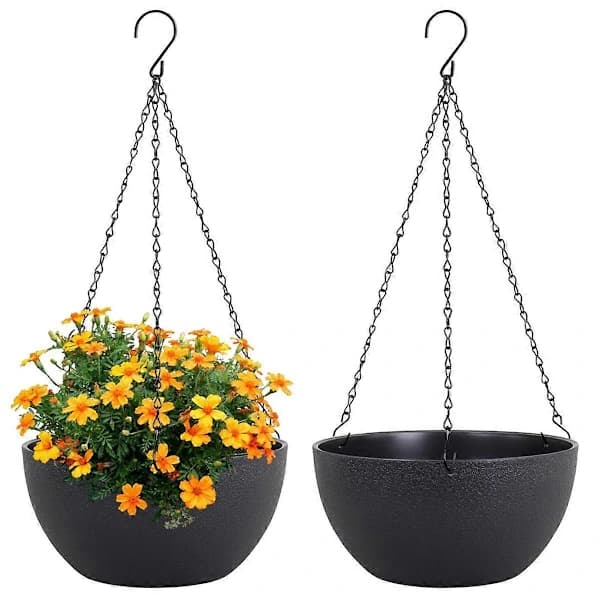 2 store hængepotter til udendørs og indendørs planter med drænhuller og kæde, rund-FA-