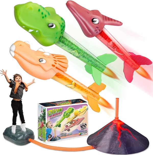 Dinosaur Stomp Rocket Legetøj til Børn Raketopsendelse til Børn - Have- og Udendørslegetøj til Børn (3 stk)