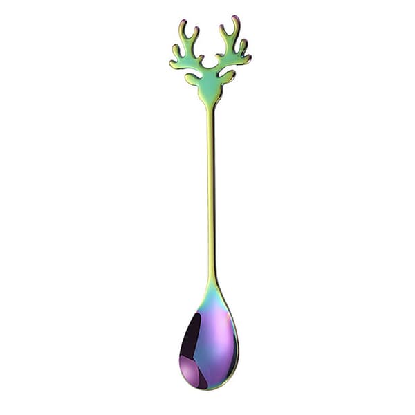 Creative Christmas Deer Spoon, Rainbow Color, Dessert Coffee Stirring Spoon