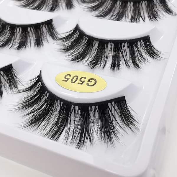 5 par lösögonfransar - 3D faux mink - G505 Black Svart