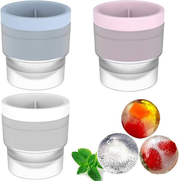 Isbollsform, 3-pack Stor Isbitsbricka, Rund Sfärisk Isform i Silikon, Isform för Whiskey, 6 cm Diameter Isbollar kompatibla med