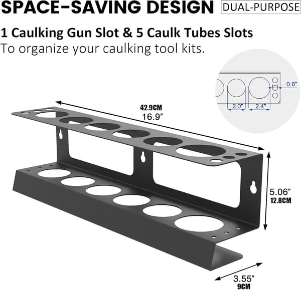 Veggmontert holder for silikontuber og tetningspatroner, 5 tuber
