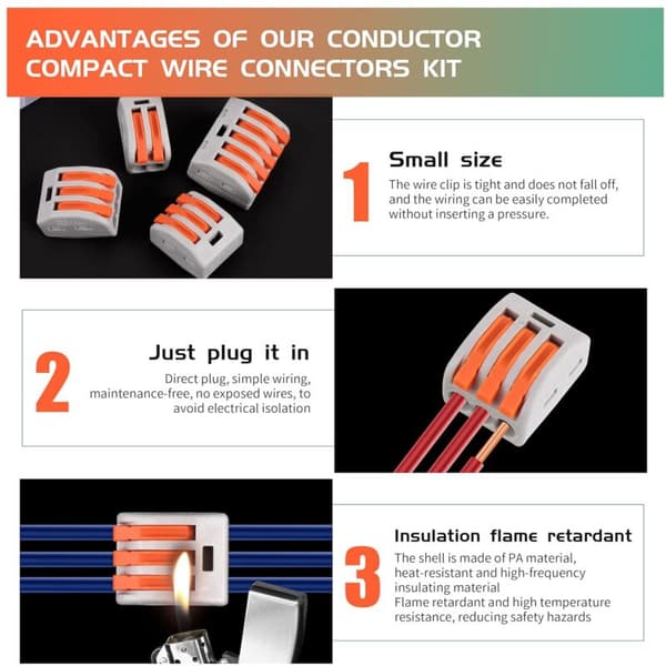 60 Pcs Electrical Connectors with Lever, Quick Wire Connector, Automatic Connection Terminals, 30 Pcs 2-way, 20 Pcs 3-way, 10 Pcs 5-way